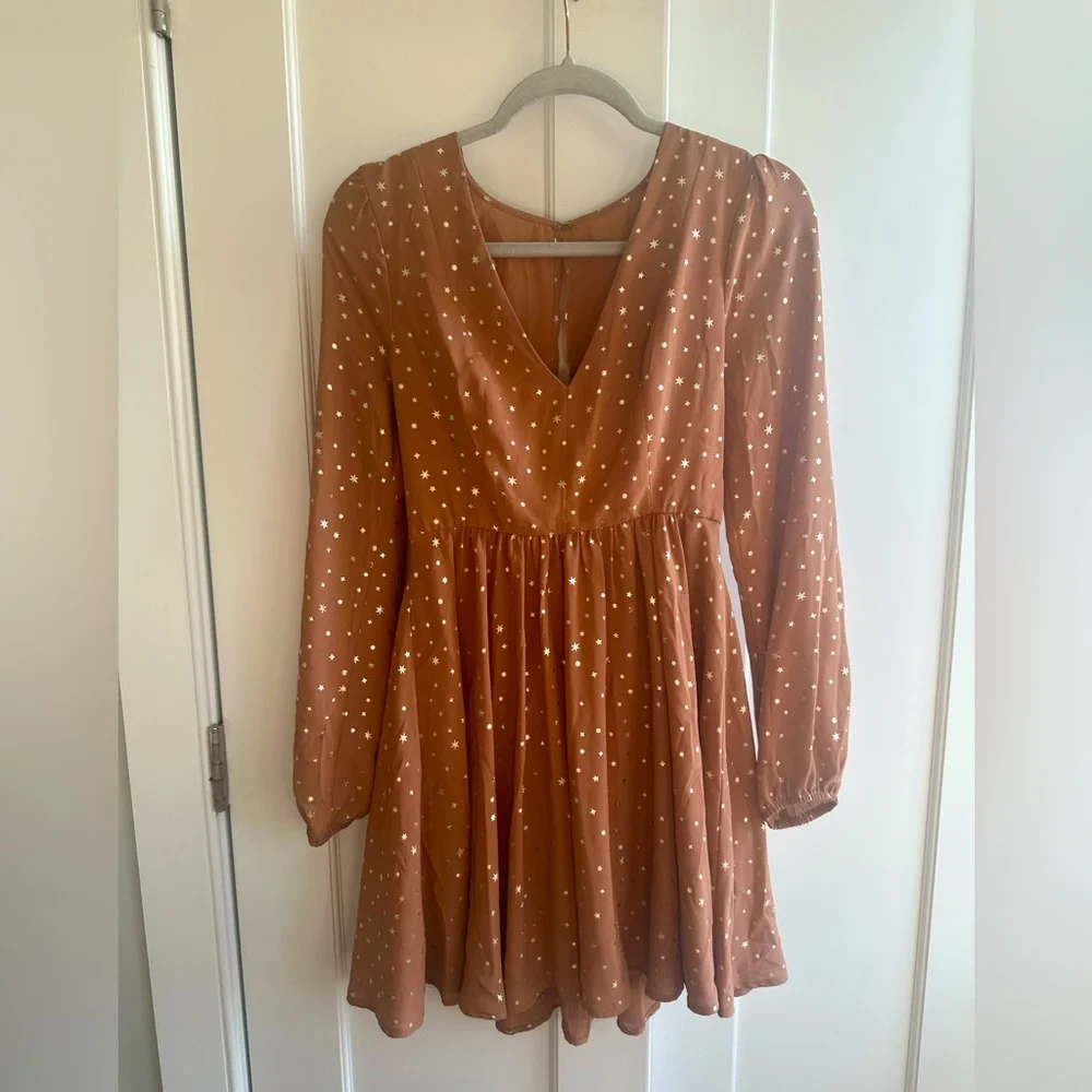 BCBGeneration Flowy Pink Fit and Flare Dress with Bishop Sleeves - Picture 2 of 7